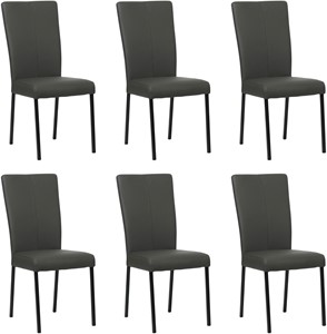 Set van 6 Donkergrijze leren moderne eetkamerstoelen Daily - poot vierkant zwart - Toledo Leer Antracite (donkergrijs leer)