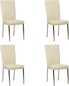 Set van 4 Crème leren moderne eetkamerstoelen Daily - poot vierkant rvs - Toledo Leer Polar (crème leer)