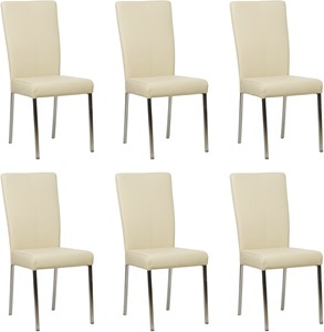 Set van 6 Crème leren moderne eetkamerstoelen Daily - poot vierkant rvs - Toledo Leer Polar (crème leer)