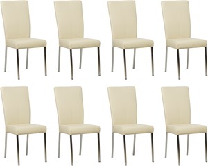 Set van 8 Crème leren moderne eetkamerstoelen Daily - poot vierkant rvs - Toledo Leer Polar (crème leer)
