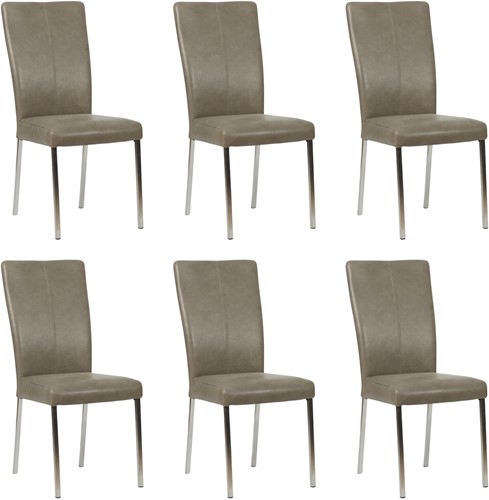 Leren eetkamerstoel Daily - set van 6 stoelen - Vintage Stone (grijs) - Kleur poot, RVS