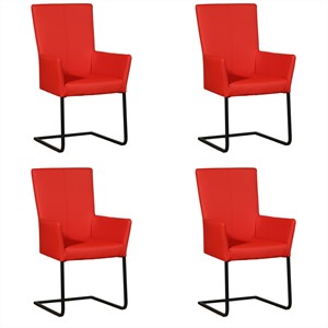 Leren eetkamerstoel dare met armleuning, rood leer, rode keukenstoelen