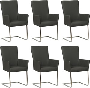 Set van 6 Donkergrijze leren industriële eetkamerstoelen Dare - poot vierkant rvs - Toledo Leer Antracite (donkergrijs leer)