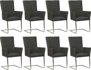 Set van 8 Donkergrijze leren industriële eetkamerstoelen Dare - poot vierkant rvs - Toledo Leer Antracite (donkergrijs leer)