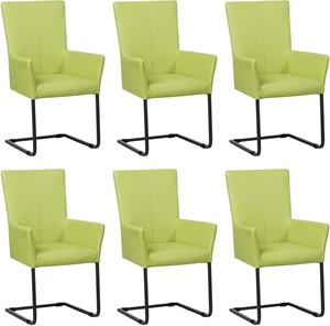 Set van 6 Felgroene leren industriële eetkamerstoelen Dare - poot vierkant zwart - Toledo Leer Lime (felgroen leer)