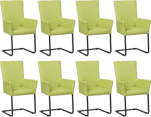Set van 8 Felgroene leren industriële eetkamerstoelen Dare - poot vierkant zwart - Toledo Leer Lime (felgroen leer)
