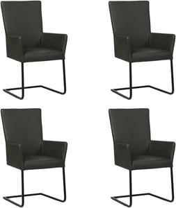 Set van 4 Donkergroene leren industriële eetkamerstoelen Dare - poot vierkant zwart - Toledo Leer Verde (donkergroen leer)