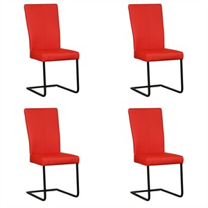 Set van 4 Felrode leren industriële eetkamerstoelen Dare - poot vierkant zwart - Toledo Leer Ferrari (felrood leer)