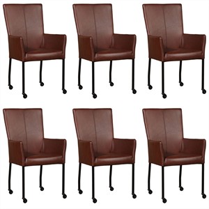 Leren eetkamerstoel deal met armleuning, bruin leer, bruine keukenstoelen