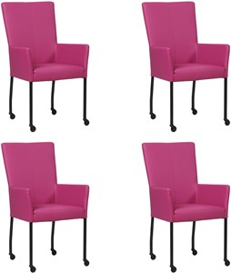 Set van 4 Felpaarse leren moderne eetkamerstoelen Deal - met armleuning poot vierkant zwart met wiel - Hermes Leer Purple (felpaars leer)