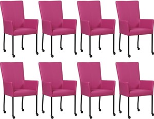 Set van 8 Felpaarse leren moderne eetkamerstoelen Deal - met armleuning poot vierkant zwart met wiel - Hermes Leer Purple (felpaars leer)