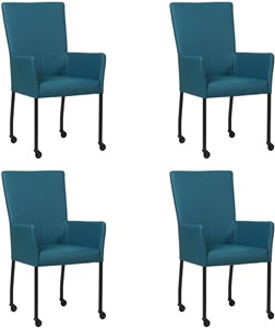 Set van 4 Blauwe leren moderne eetkamerstoelen Deal - met armleuning poot vierkant zwart met wiel - Hermes Leer Turquoise (blauw leer)