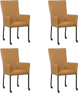 Set van 4 Bruine leren moderne eetkamerstoelen Deal - met armleuning poot vierkant zwart met wiel - Toledo Leer Camel (bruin leer)