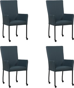 Set van 4 Blauwe leren moderne eetkamerstoelen Deal - met armleuning poot vierkant zwart met wiel - Toledo Leer Marine (blauw leer)