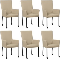 Leren eetkamerstoel Deal - met wieltjes en armleuning - set van 6 stoelen