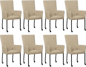 Set van 8 Taupe leren moderne eetkamerstoelen Deal - met armleuning poot vierkant zwart met wiel - Toledo Leer Mastic (taupe leer)