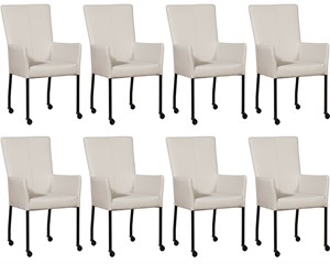 Leren eetkamerstoel deal met armleuning, crème leer, crème keukenstoelen