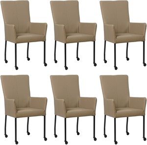 Set van 6 Taupe leren moderne eetkamerstoelen Deal - met armleuning poot vierkant zwart met wiel - Toledo Leer Mocca (taupe leer)