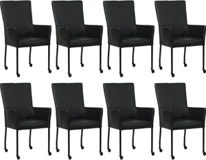 Set van 8 Zwarte leren moderne eetkamerstoelen Deal - met armleuning poot vierkant zwart met wiel - Toledo Leer Nero (zwart leer)