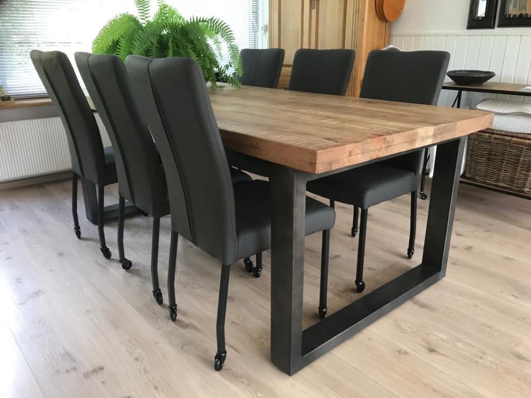 Set van 6 leren eetkamerstoelen met wieltjes en hoge rug - leer ShopX