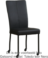 Leren eetkamerstoel Deal - met wieltjes - Toledo leer Olive - Vorm poot vierkant - Kleur poot, RVS - Skate wiel transparant-1