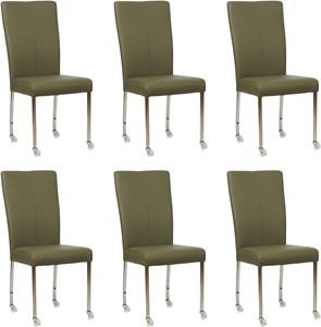 Set van 6 Olijfgroene leren moderne eetkamerstoelen Deal - poot vierkant rvs met wiel - Toledo Leer Olive (olijfgroen leer)