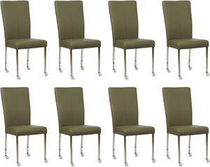 Set van 8 Olijfgroene leren moderne eetkamerstoelen Deal - poot vierkant rvs met wiel - Toledo Leer Olive (olijfgroen leer)