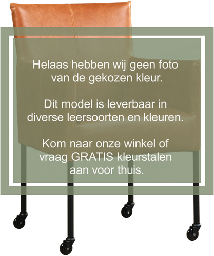 Leren eetkamerstoel Desire - met wieltjes en armleuning - Kenia Leer Denim - Poot - RVS - Skate wiel transparant