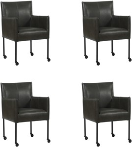 Set van 4 Donkergrijze leren moderne kuipstoel Desire - poot rond zwart met wiel - Granada leer Graphite (donkergrijs leer)