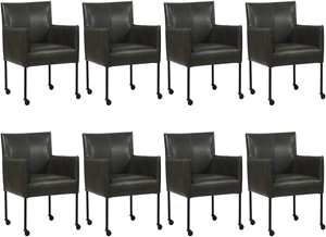 Set van 8 Donkergrijze leren moderne kuipstoel Desire - poot rond zwart met wiel - Granada leer Graphite (donkergrijs leer)