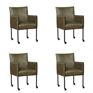 Set van 4 Olijfgroene leren moderne kuipstoel Desire - poot rond zwart met wiel - Granada leer Moss (olijfgroen leer)