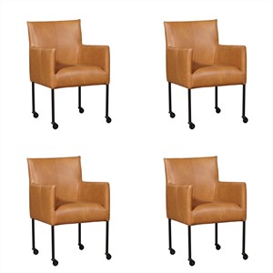 Set van 4 Cognac leren moderne kuipstoel Desire - poot rond zwart met wiel - Granada leer Sahara (cognac leer)
