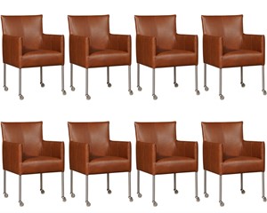 Leren eetkamerstoel desire, oranje leer, bruine keukenstoelen
