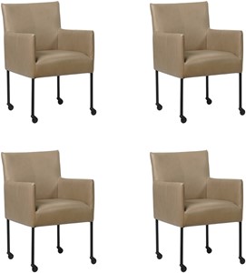 Set van 4 Taupe leren moderne kuipstoel Desire - poot rond zwart met wiel - Granada leer Taupe (taupe leer)