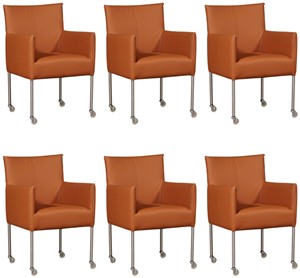 Leren eetkamerstoel desire, oranje leer, bruine keukenstoelen
