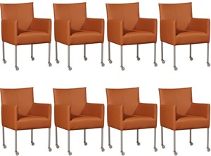 Leren eetkamerstoel desire, oranje leer, bruine keukenstoelen