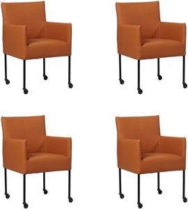 Set van 4 Cognac leren moderne kuipstoel Desire - poot rond zwart met wiel - Hermes Leer Cognac (cognac leer)