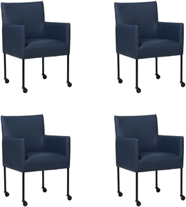 Set van 4 Blauwe leren moderne kuipstoel Desire - poot rond zwart met wiel - Hermes Leer Kobalt (blauw leer)
