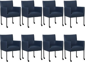 Set van 8 Blauwe leren moderne kuipstoel Desire - poot rond zwart met wiel - Hermes Leer Kobalt (blauw leer)