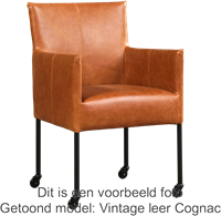 Leren eetkamerstoel Desire - met wieltjes en armleuning - Toledo Leer Orange - Poot - Zwart - Skate wiel zwart-1