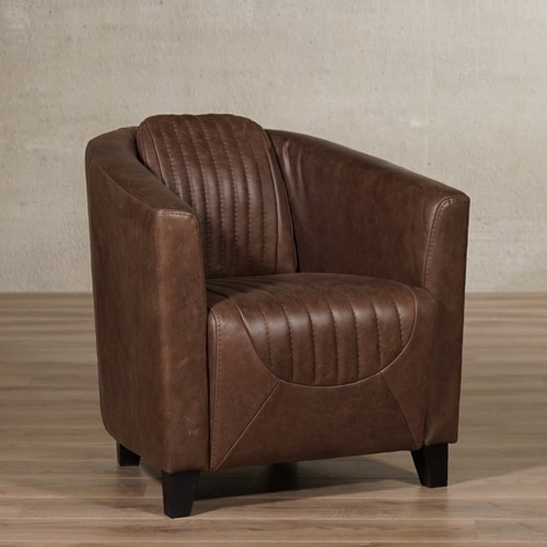 Leren fauteuil Press Special - Vintage Leer Brown - Poot hout, Zwart