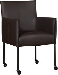 Leren eetkamerstoel Desire - met wieltjes en armleuning - Hermes Leer Caffe - Poot - Zwart - Skate wiel zwart