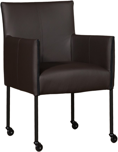 Leren eetkamerstoel Desire - met wieltjes en armleuning - Hermes Leer Caffe - Poot - Zwart - Skate wiel zwart