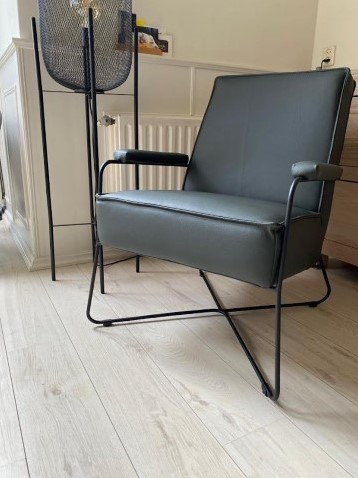 Leren fauteuil met stalen frame - Groen leer