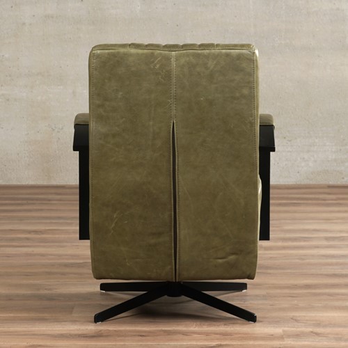 Leren industriële draaifauteuil Galaxy - Vintage Leer Olive - Frame zwart - Stervoet zwart-3