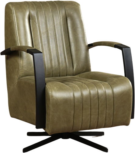 Leren industriële draaifauteuil Galaxy - Vintage Leer Olive - Frame zwart - Stervoet zwart