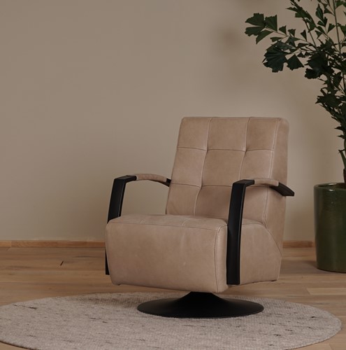 Leren industriële draaifauteuil Mind - Kenia Leer Taupe - Frame zwart - Schotelvoet zwart