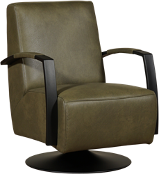 Leren industriële draaifauteuil Mood - Granada leer Moss - Frame zwart - Schotelvoet zwart