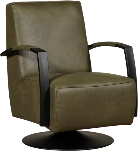Leren industriële draaifauteuil Mood - Granada leer Moss - Frame zwart - Schotelvoet zwart