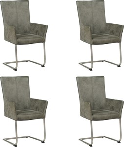 Set van 4 Donkergrijze leren industriële eetkamerstoelen Dry - poot rond rvs - Kenia Leer Antracite (donkergrijs leer)